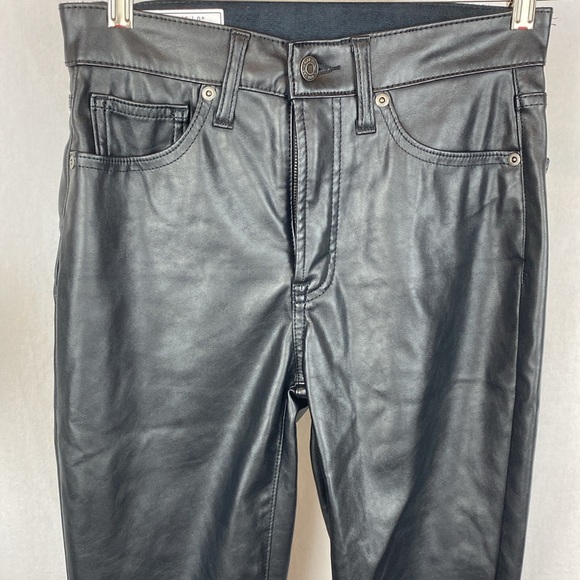 Gap Black Faux Leather Straight Leg Vintage Slim High Rise Trouser Pants 25 - Picture 4 of 7